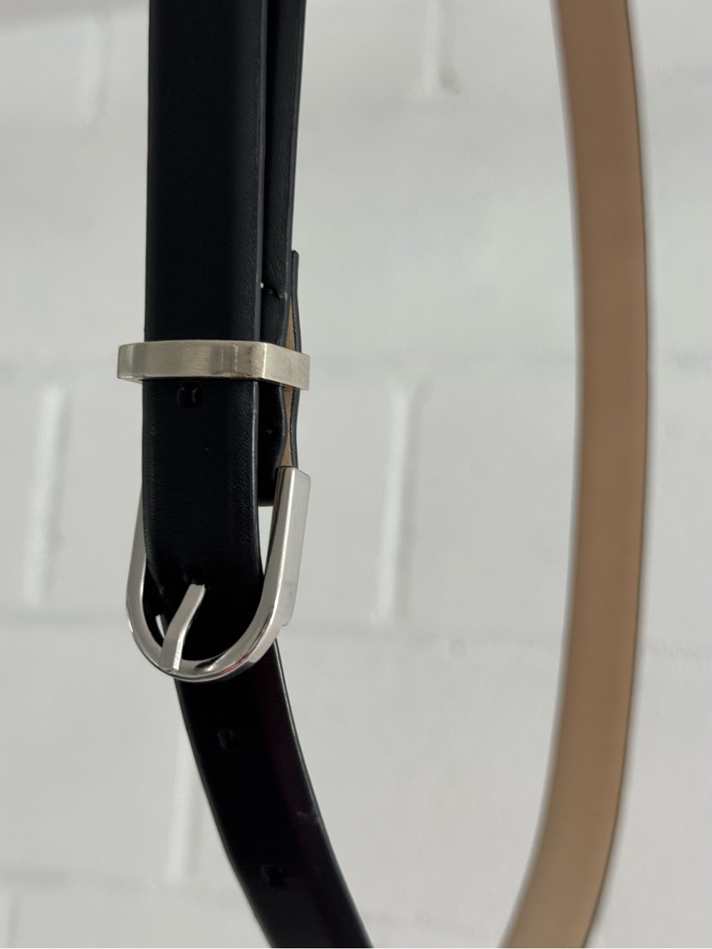 Classic Black Leather Womens Skinny Belt with Silver Buckle